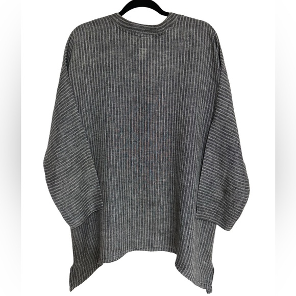 Odile 100% Linen Ribbed Button Front Tunic Top Large Gray Lagenlook Pockets - Picture 2 of 7